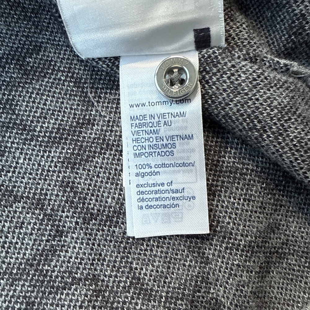 Tommy Hilfiger Cardigan Womens Large Gray Logo 100% Cotton Long Sleeve Fitted - Picture 11 of 12